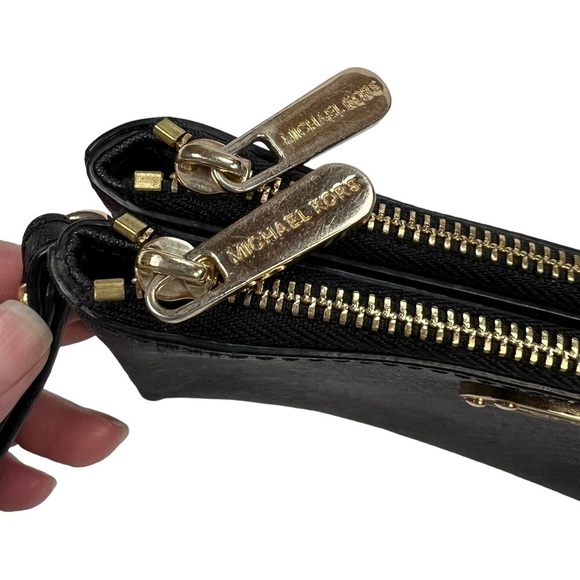 Michael Kors MK Black Double Zip Wristlet Clutch Wallet - Picture 4 of 8